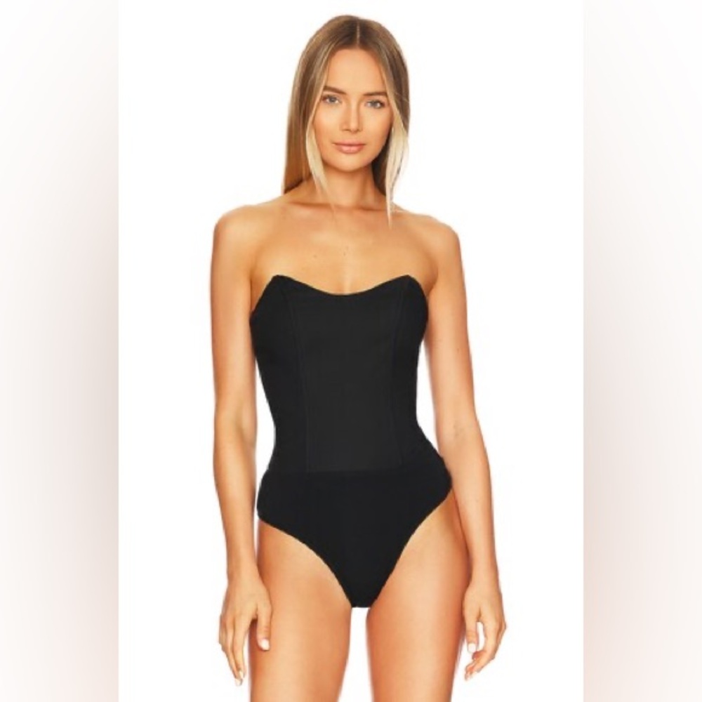 NWT Revolve Superdown Stevie Sweetheart Bodysuit Black XS Boned Strapless Thong